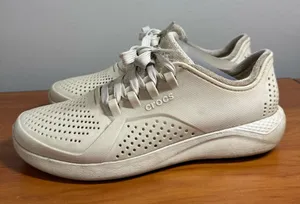 Crocs LiteRide‎ Pacer Perforated Sneakers 205234 Lightweight Lace Up Off White 9 thumbnail 1