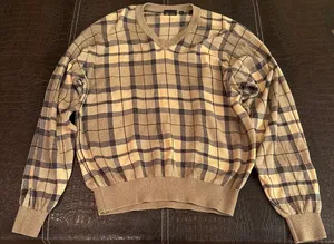 Bobby Jones V Neck Plaid Sweater Vintage Size M 100% Cotton thumbnail 1