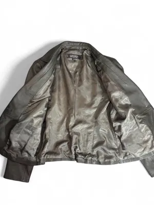 Kasper Dark Olive Leather Single-Button Blazer thumbnail 6