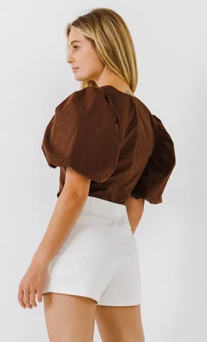 Endless Rose Brown Puff Sleeve Top thumbnail 2
