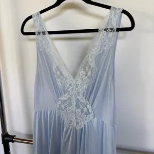 Vintage Sky Baby Blue Cinderella Silky Lace Maxi Slip Dress Miss Elaine XL thumbnail 7