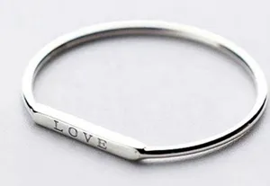 Boutique Dainty White‎ Gold-Plated S925 LOVE Bar Band Ring | Sz 6 NEW thumbnail 1
