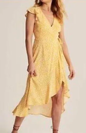 Abercrombie Floral Yellow Wrap Summer Dress thumbnail 1