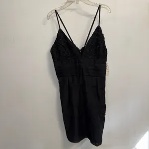 NWT $250 Free People Black We Go Together Beaded Mini V-Neck Dress 12 thumbnail 3