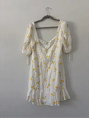 For Love & Lemons Ashland Lace Up White Yellow Cherry Print Y2K Boho Mini Dress thumbnail 7