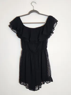 Lulus Black Off The Shoulder Swiss Dot Romper Size Small NWT thumbnail 6