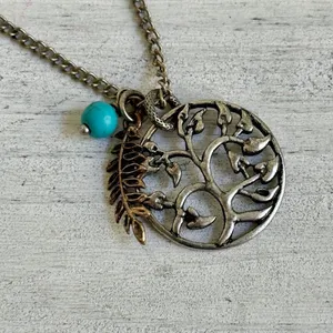 Silver tone tree charm pendant necklace thumbnail 6