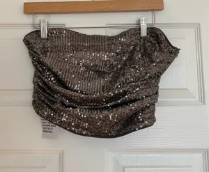 ASOS Sparkly Grey Cropped Strapless Top thumbnail 1
