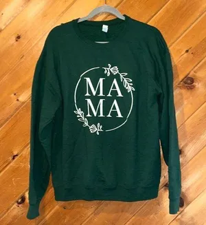 Mama floral graphic forest green pullover crewneck sweatshirt thumbnail 1