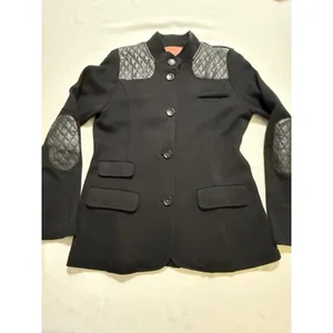 525 America Womens Black Knit Blazer Quilted Leather Patch Jacket Medium thumbnail 4