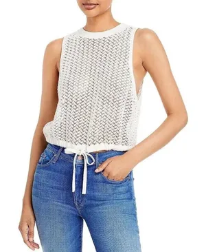 Alice + Olivia White Tevin Open Knit cropped drawstring Tank Top Size M coverup thumbnail 1