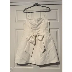 Zara White Bow Low Back Mini Dress Bachelorette Bridal Bride Shower thumbnail 2