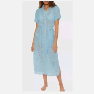 BECCA Mesh Button Down Belted Swim Cover Up Women's‎ Size M Blue Resortwear thumbnail 9