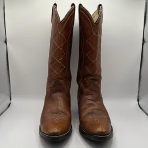VTG. ACME Avoniti Hypalon Oil Resistant‎ Brown Leather Cowboy Boots SZ 7.5 thumbnail 4