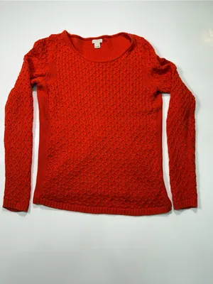 J. Crew 100% Cotton Orange Cable Knit Crewneck Sweater thumbnail 2