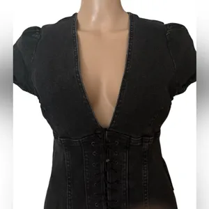 NWT Free People Something Sweet Mini black denim dress 4 thumbnail 6