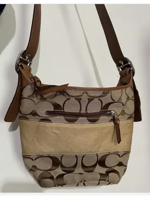 Coach Canvas Leather Tan Signature Shoulder Bag Handbag Purse medium thumbnail 10