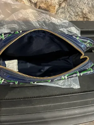 Tory Burch Rain Boot Large Cosmetic Case Bag Navy Galoshes 416 Blue Green NWT thumbnail 9