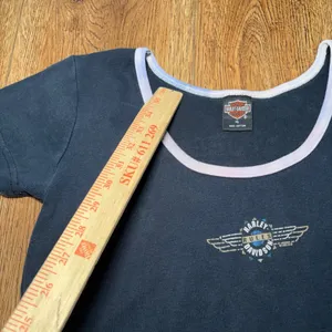 VTG 1995 Harley Davidson Rules Womens XL Baby‎ Tee Houston TX Ringer Shirt USA thumbnail 8