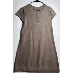 Mossimo Womens Taupe Brown Henley Sweater Dress Short Sleeve Knit Mini Size M thumbnail 3