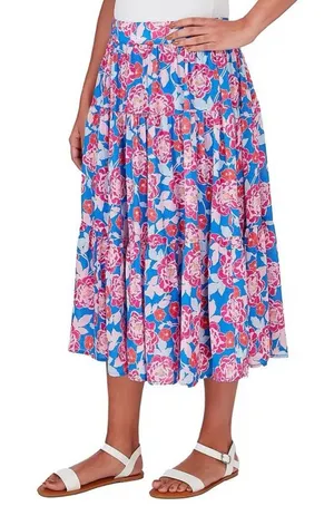 Ruby Rd. Floral Printed Yoryu Elastic Waist Midi A-Line Skirt size M thumbnail 1
