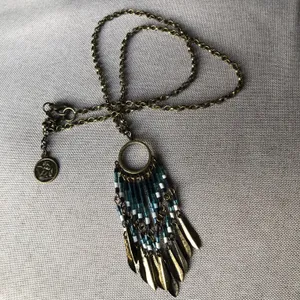 Vintage boho fringe necklace Brown thumbnail 4
