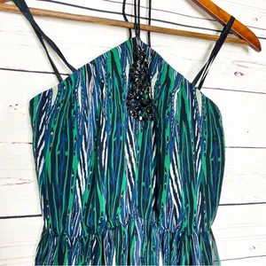 Gianni Bini Green & Blue Rhinestone Embellished Halter Top Maxi Dress Size 0 XS thumbnail 4