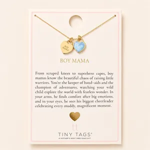 Tiny Tags Boy Mama Heart Pendant Necklace 14k Gold‎ Plated Blue Marble 18in thumbnail 3