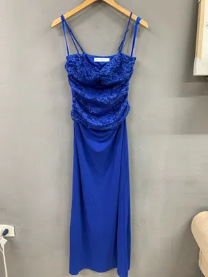 Saints + Secrets Selfie Leslie Lorely Lace Rosette Maxi Dress in Blue thumbnail 3