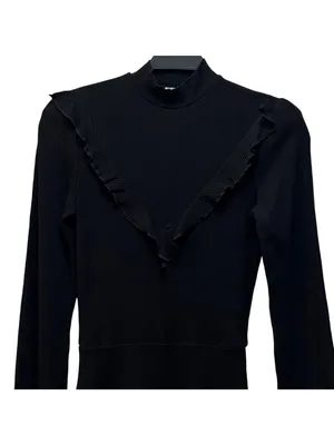 Reformation Black Chapel Ruffled Ribbed Long Sleeve Mini Dress Size S thumbnail 4