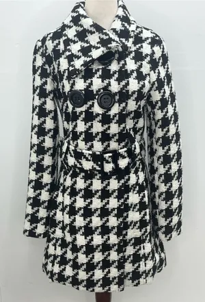 Yoki Collection Women’s Black White Houndstooth Trench Coat Jacket Size Small thumbnail 1