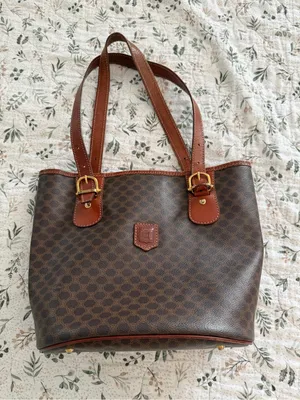 Celine Macadam Triomphe Vintage Tote Bucket Bag Brown Coated Canvas Purse thumbnail 1