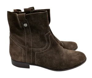 Frye Sarah Shortie Womens 8M Brown Suede Western Ankle Boots Almond Toe Low Heel thumbnail 1