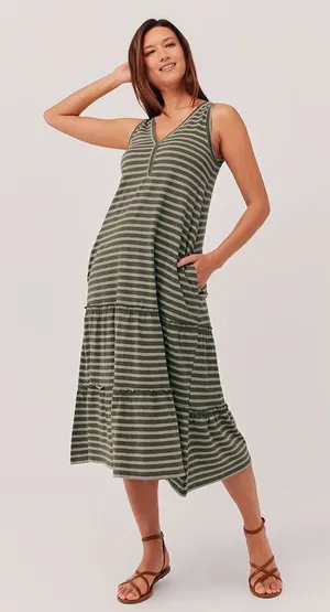 ✨Pact Apparel // Women’S Green Stripe Relaxed Slub Patio Dress✨ thumbnail 1