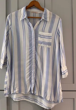 Soft Surroundings Blue White Striped Viscose Tunic Shirt 3/4 Sleeve Large thumbnail 1