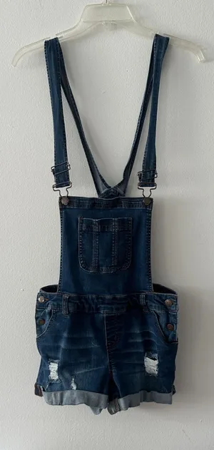 Wax Jean Blue Denim Overall Shorts Size S thumbnail 1