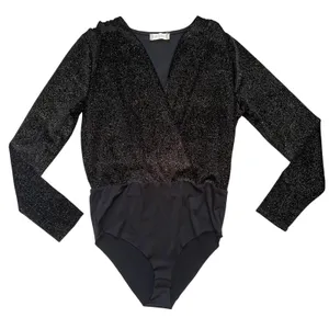 Altar'd State Black Gold Glitter Bodysuit Womens Medium‎ Long Sleeve Party Top thumbnail 1