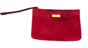Ipsy Small Cosmetic Bag Bright Pink Gold Zipper Textured Hair FLAWED‎ 7"x4.5" thumbnail 1