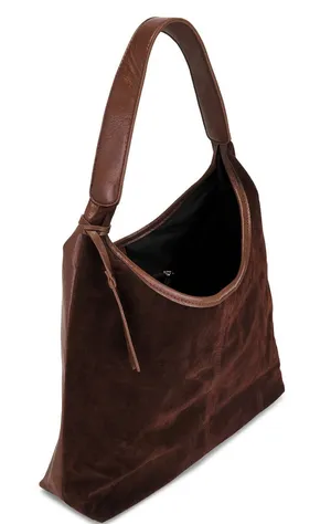 Opposite sided faux leather & faux suede Dark Brown Shoulder tote Bag thumbnail 1