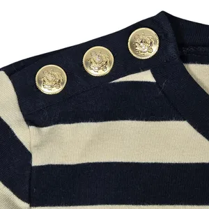 J.Crew Perfect Fit Stripe Long Sleeve‎ T-Shirt Gold Button Shoulder BS569 S thumbnail 3