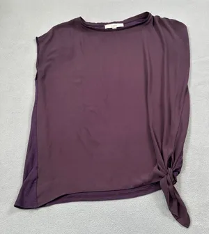 LOFT Women Plum Purple Mixed Media Side Tie Sleeveless Top Size S thumbnail 1