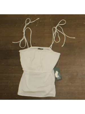 NWT Wild Fable Squareneck Tie Tank Spaghetti Strap Rolled Hem Top Off White S thumbnail 2