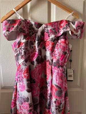 Adrianna Papell Floral Jacquard Shoulder Midi Dress Sz 6 Autumn Wedding Guest thumbnail 6