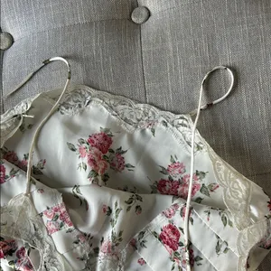 Non Signe Vintage Floral Satin Slip Dress with Lace Pleated Trim Size Medium thumbnail 8