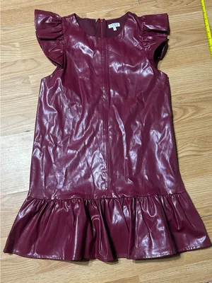 TCEC Burgundy Faux Leather Ruffle Sleeve Mini Dress Medium thumbnail 4