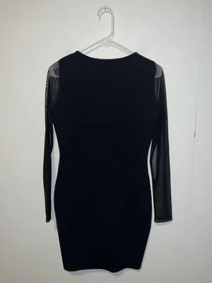 Lulu's Black Long Sleeve Mesh V-Neck Bodycon Dress Size M 0416268 thumbnail 3