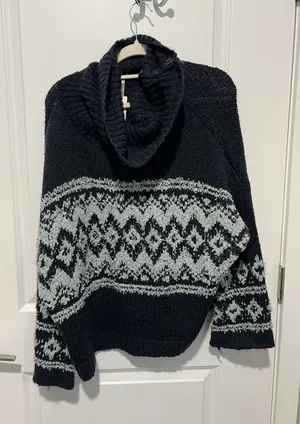 Free People Sweater Woman S Oversized Chunky Knit Split Neck Wool Blend Boho thumbnail 1