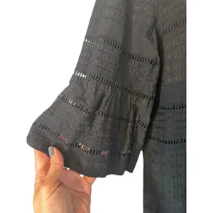 J. Crew Black Embroidered Half Sleeves Tie Neck Shift Dress Women Sz 6 thumbnail 3