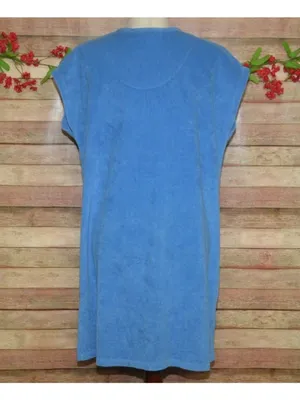 Erika Taylor Relax Blue Terry Cloth Zip Front Short Sleeve Robe Lounger Size L thumbnail 5