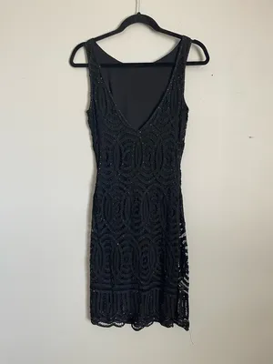 CACHE | Black Beaded Lace Midi Dress Sz S thumbnail 6